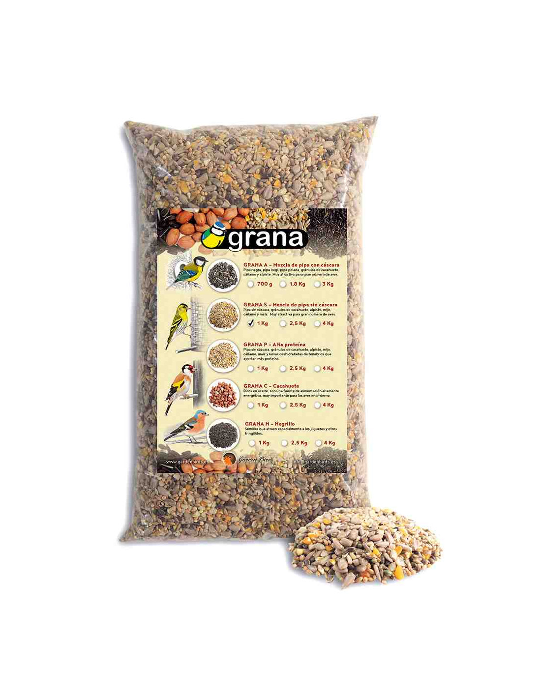 Cereal escritura hoy GRANA-S Mezcla de semillas sin cáscara, alimento para aves de jardín